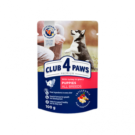 Club 4 Paws, Hrana umeda catei (puppies) - curcan in sos, set 24*100g