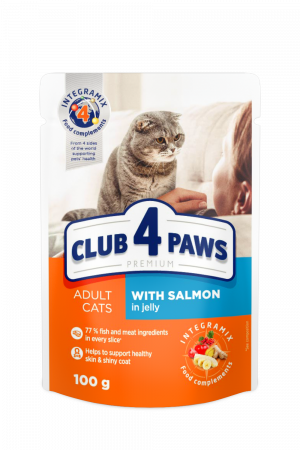 Produse pentru pisici - Club 4 Paws Hrana umeda pisici - cu Somon in jeleu, set 24*100g