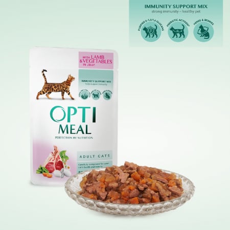 Optimeal Hrana umeda pisici adulte - cu Miel si legume in jeleu, set 3+1, 4*0,085kg [2]
