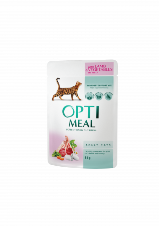 Optimeal Hrana umeda pisici adulte - cu Miel si legume in jeleu, set 3+1, 4*0,085kg [1]