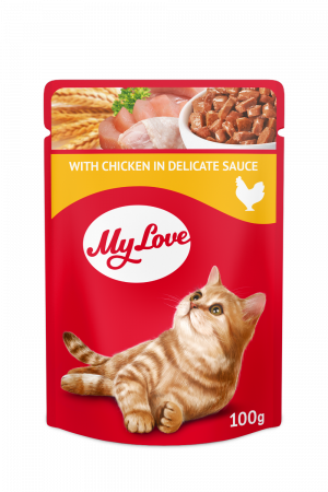 Produse pentru pisici - My Love Hrana umeda pisici - Gaina in sos, set 24*0,1kg