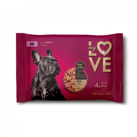 Produse pentru caini - My Love Hrana umeda caini - Curcan in sos, set 4x85g
