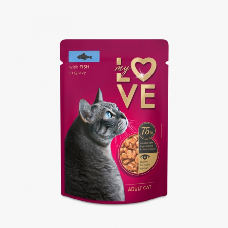 Produse pentru pisici - My Love, Hrana umeda pentru pisici cu Peste in sos, 24x85g