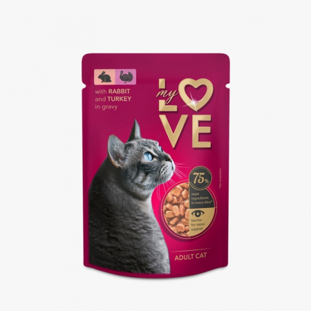 Produse pentru pisici - My Love, Hrana umeda pentru pisici, iepure si curcan, 24x85g