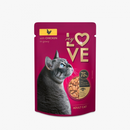 Produse pentru pisici - My Love, Hrana umeda pentru pisici, Pui in sos, 24x85g