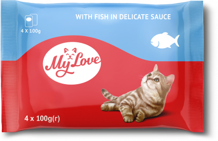 Produse pentru pisici - My Love Hrana umeda pisici - Peste in sos, set 4*0,1kg
