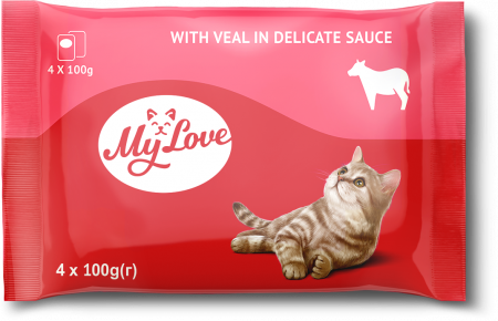 Produse pentru pisici - My Love Hrana umeda pisici - Vita in sos, set 4*0,1kg