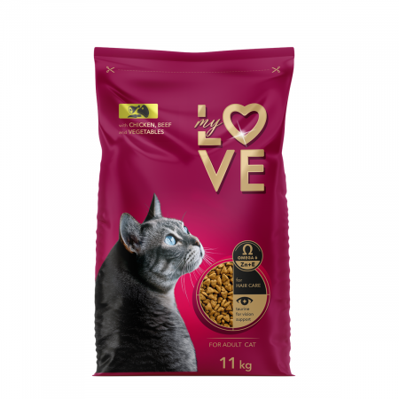 Produse pentru pisici - My Love Hrana uscata pisici adulte cu pui, vita si legume, 11kg