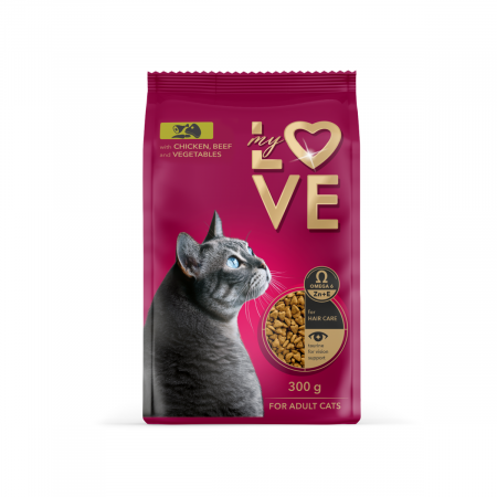 Hrana uscata - My Love Hrana uscata pisici adulte cu pui, vita si legume, 300g