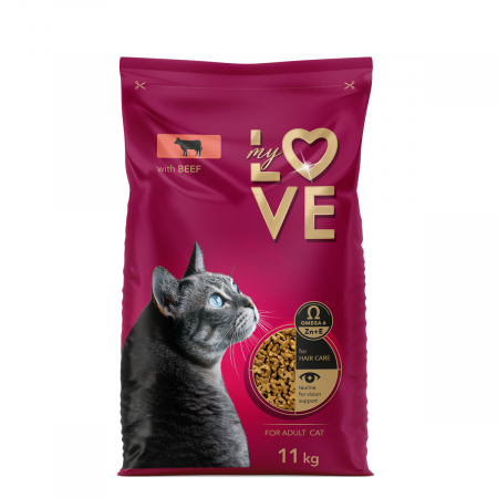 Produse pentru pisici - My Love, Hrana uscata pisici adulte, cu vita, 11kg