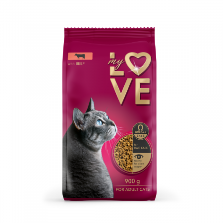 Hrana uscata - My Love, Hrana uscata pisici adulte, cu vita, 900g