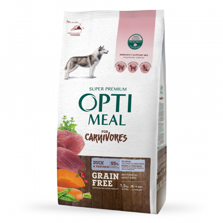 Produse pentru caini - Optimeal Grain Free Hrana uscata caini de toate rasele - Rata si legume, 1,5 kg