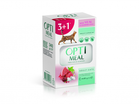 Produse pentru pisici - Optimeal Hrana umeda pisici adulte - cu Vita, set 3+1, 4*0,085kg