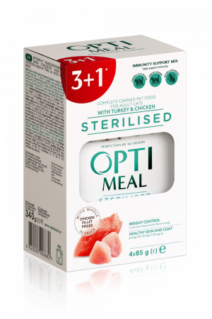 Produse pentru pisici - Optimeal Hrana umeda pisici sterilizate -  curcan si pui in sos, set 3+1, 4*0,085kg