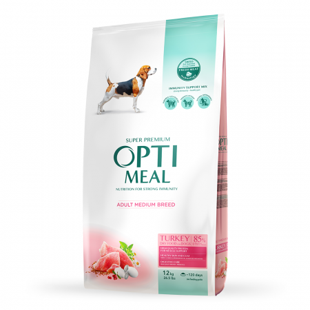Produse pentru caini - Optimeal, Hrana uscata caini de talie medie, Curcan, 12kg