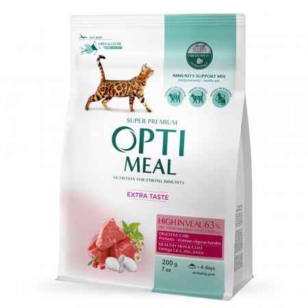 Produse pentru pisici - Optimeal, Hrana uscata pisici adulte, Vita, 200g