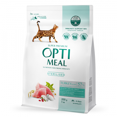 Optimeal Hrana uscata pisici sterilizate - curcan si ovaz 200g
