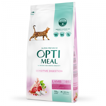 Hrana uscata - Optimeal, Sensitive, Hrana uscata pisici adulte cu digestie sensibila, Miel, 10kg