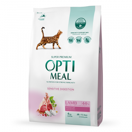 Produse pentru pisici - Optimeal, Sensitive, Hrana uscata pisici adulte cu digestie sensibila, Miel, 4kg