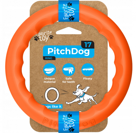 Jucarii caini - Jucarie Inel pentru caini PitchDog, 17 cm, portocaliu