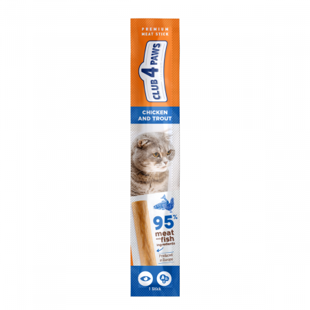 Produse pentru pisici - Club 4 Paws Premium, Recompense pentru pisici, stick cu pui si pastrav, 5g