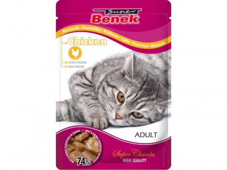 Produse pentru pisici - Plicuri hrana umeda pui in sos, Super Benek, 24x100g