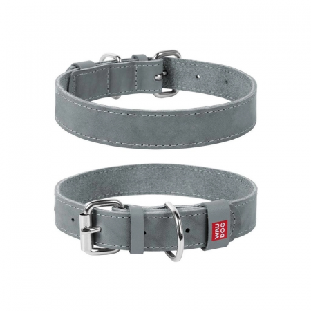 Produse pentru caini - Waudog Classic, Zgarda caini, din piele, gri, XS