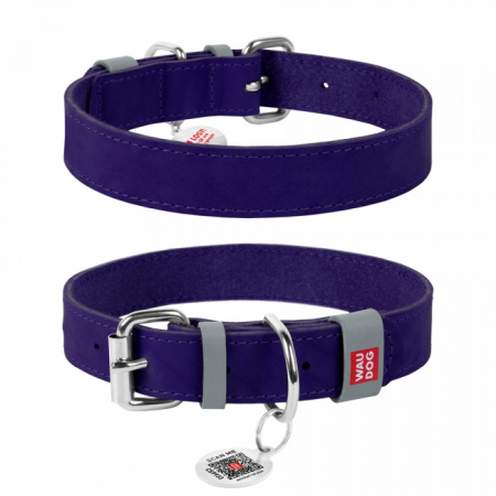 Produse pentru caini - Waudog Classic, Zgarda caini, din piele, mov, XS
