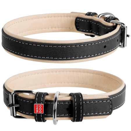 Produse pentru caini - Waudog Soft, Zgarda, XXL, caini, din piele, cu QRPasaport, neagra
