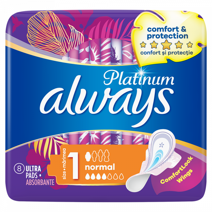 Absorbante Always Platinum Normal, 8 bucati, Marimea 1, P&G [1]