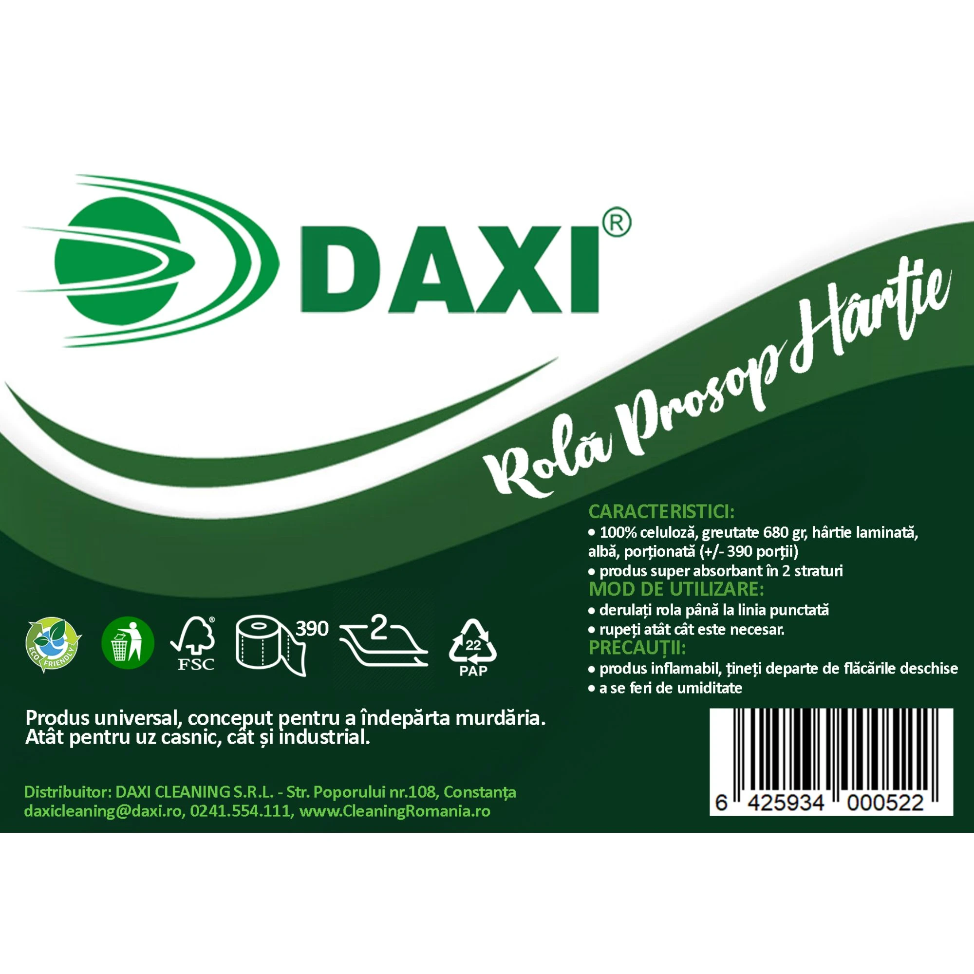 Rola prosop hartie Daxi, 2 straturi,alba,390 foi,680g/rola [3]