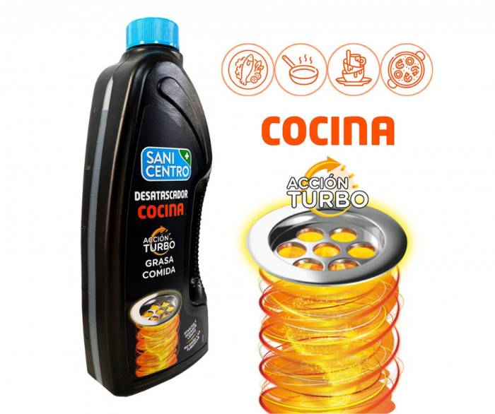Solutie pentru desfundat tevi bucatarie 1 L, Action Turbo [1]