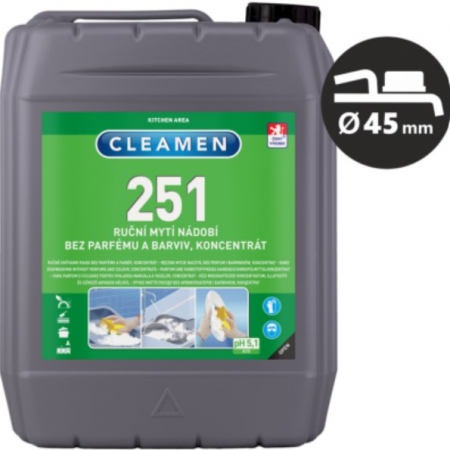 Detergenti de vase si solutii pentru bucătărie - Cleamen 251 Detergent concentrat fara parfum si culoare pt. spalarea manuala a vaselor 5L