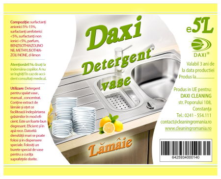 Detergenti de vase si solutii pentru bucătărie - Detergent pentru vase concentrat de Lamaie 5l DAXI