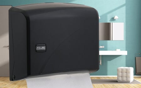 Dispensere prosoape pliate de maini si consumabile - Dispenser prosop hartie Z, capacitate 200 buc, negru, Vialli K1B