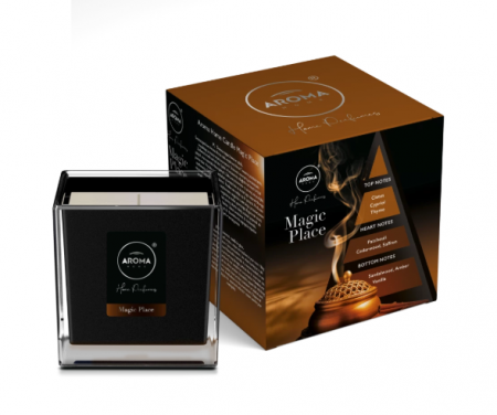 Odorizanti cu bete de ratan si lumanari parfumate - Lumanare parfumata, Magic Place, 155g, Black Circle, Aroma Home