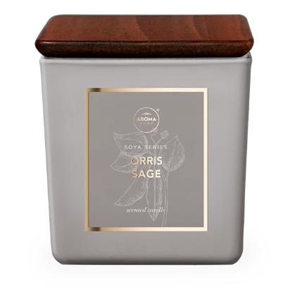 Odorizanti cu bete de ratan si lumanari parfumate - Lumanare parfumata, Orris&Sage, 155g, Square, Aroma Home