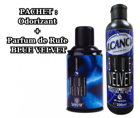 Parfum de rufe si esente concentrate parfumare rufe - Pachet Alcancia Blue Velvet – Eleganță și Prospețime pentru Întreaga Casă și Garderobă