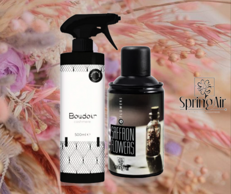 % REDUCERI ODORIZANTI SI NEUTRALIZATORI PENTRU MIROS - Pachet Odorizare Safron Flowers/Cashmere -Rezerva odorizanta 250ml+Odorizant ambiental 500ml