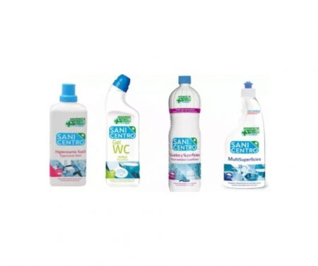 Pachete promotionale si Lichidari finale - Pachet Sanicentro 4 Produse-Gel WC dezinfectant anticalcar 1l +Detergent de curatare multisuprafete 750ml+ Detergent dezinfectant pentru curatarea pardoselilor 1.5l+Igienizant textil 1l