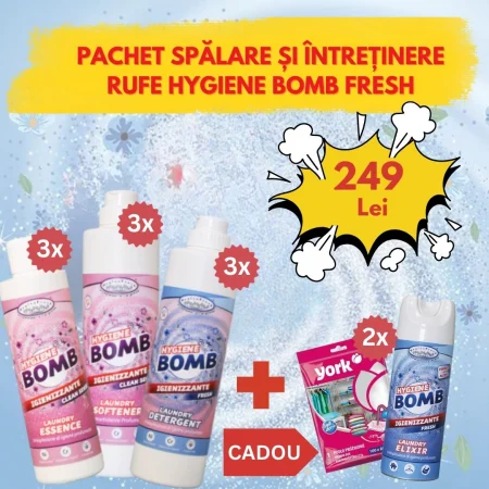 Pachete promotionale si Lichidari finale - Pachet Spalare si Intretinere Rufe Hygiene Bomb Fresh-9 +3 cadou