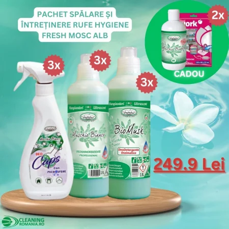 Pachete promotionale si Lichidari finale - Pachet Spalare si Intretinere Rufe Hygiene Fresh- Mosc Alb 9 produse+3 cadou