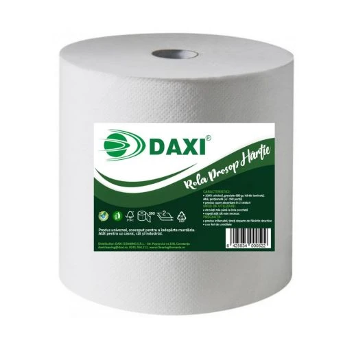 Role hartie industriala - Rola prosop hartie Daxi, 2 straturi,alba,390 foi,680g/rola