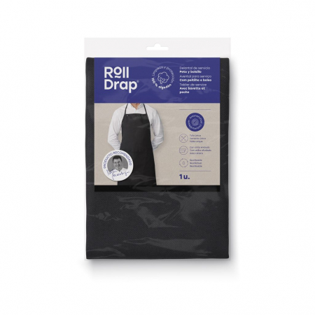 ARTICOLE HORECA - Sort cu pieptar si buzunar,negru,Roll Drap