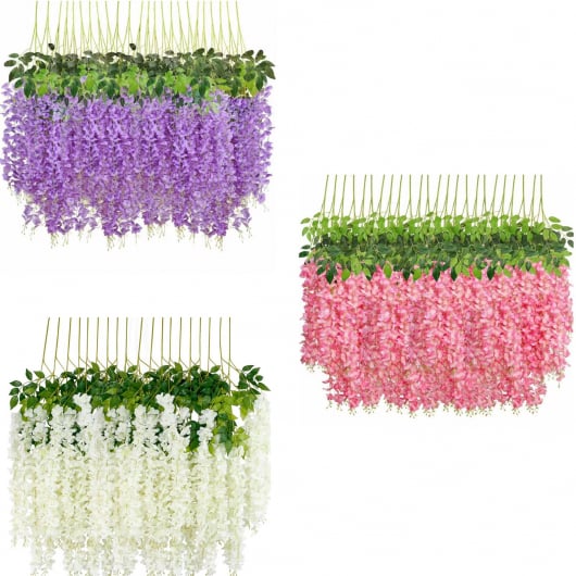 Set 12 Bucati Planta Artificiala Curgatoare Glicina Wisteria ，pentru nunta, petrecere, decor de fundal de perete roz