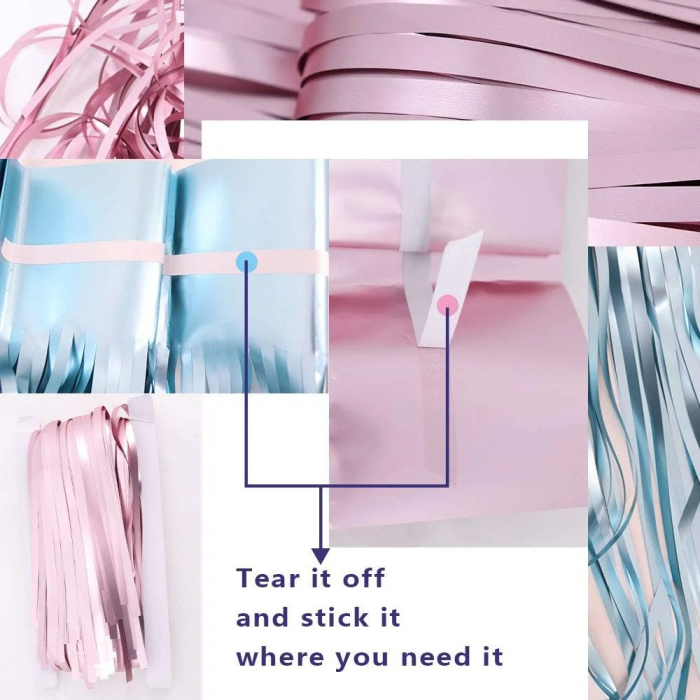 Set 2 bucati de Perdea Decorativa, din Folie Albastru / Roz Metalizat pentru Petreceri Aniversare si Doua Baloane cu Boy si Girl potrivit pentru Gender Reveal, Baby Shower [4]