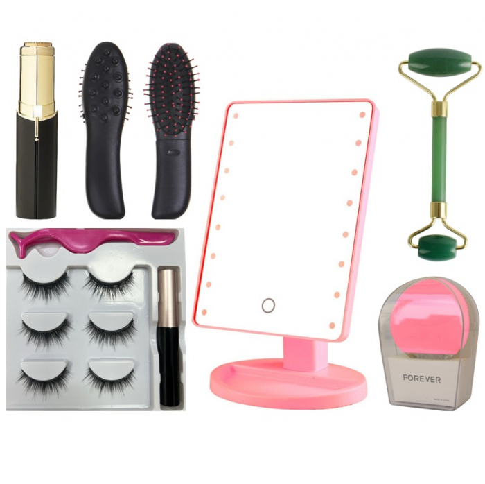 Set Beauty Skin, cu Oglinda 16 LED- uri ,2 Dispozitive pentru Masaj Facial, Epilator Facial , Perie de par cu Masaj Capilar, Gene Magnetice [2]