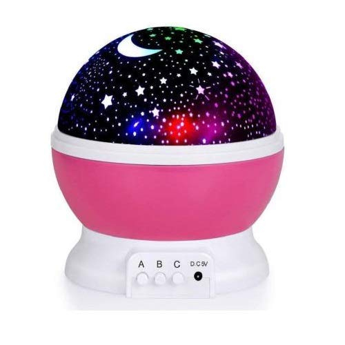 Lampa De Veghe Rotativa, cu Stele si Luna, Pentru Copii, cu Baterii, Roz [2]