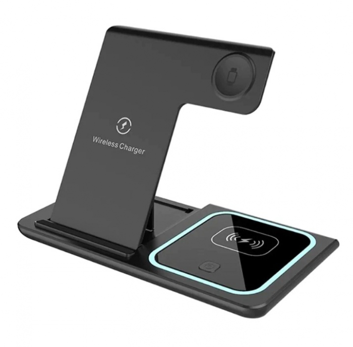 Incarcator Wireless 3 in 1, Fast Charger 15W Incarcare Rapida Compatibil Cu Apple Watch Toate Seriile Airpods Toate Modele si iPhone 14,13,12,11 Android Samsung Huawei Xiaomi Negru [4]