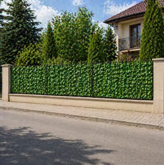 Gard artificial cu frunze Iedera  Verde Densă (860 Frunze), exterior verde deschis, panou gard textil si plastic PE, 300x100 cm, protecție UV, decor interior/exterior [4]